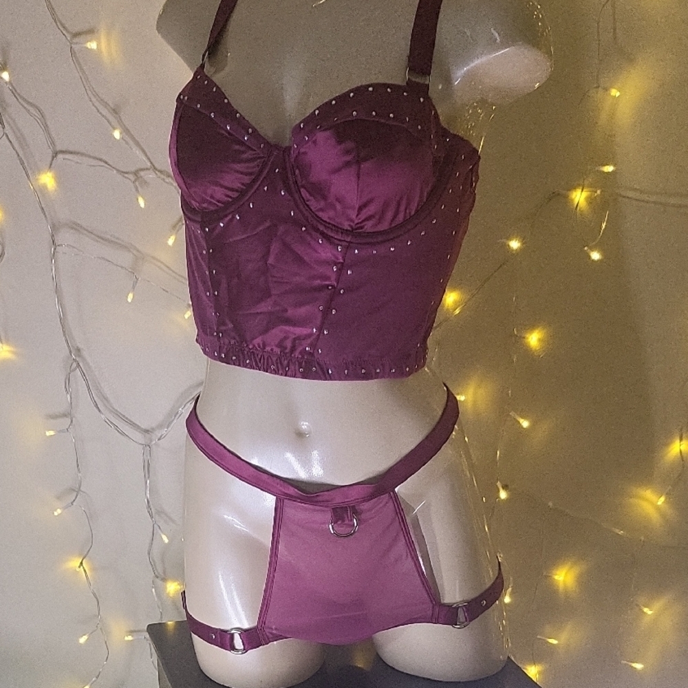 PARADE Purple Satin Studded Bustier Set NWOT